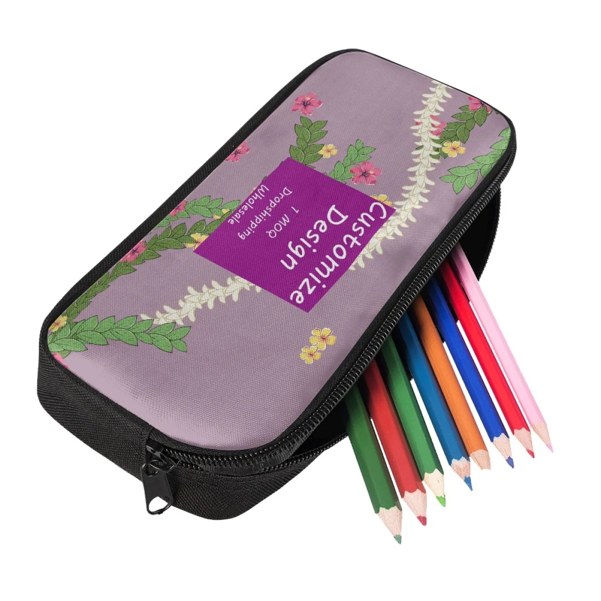 Custom Logo Pua Kalaunu Lei Pakalana Print on Demand Pencil Bag Puakenikeni Pen Case Zipper Closure School Pencil Case for Kids