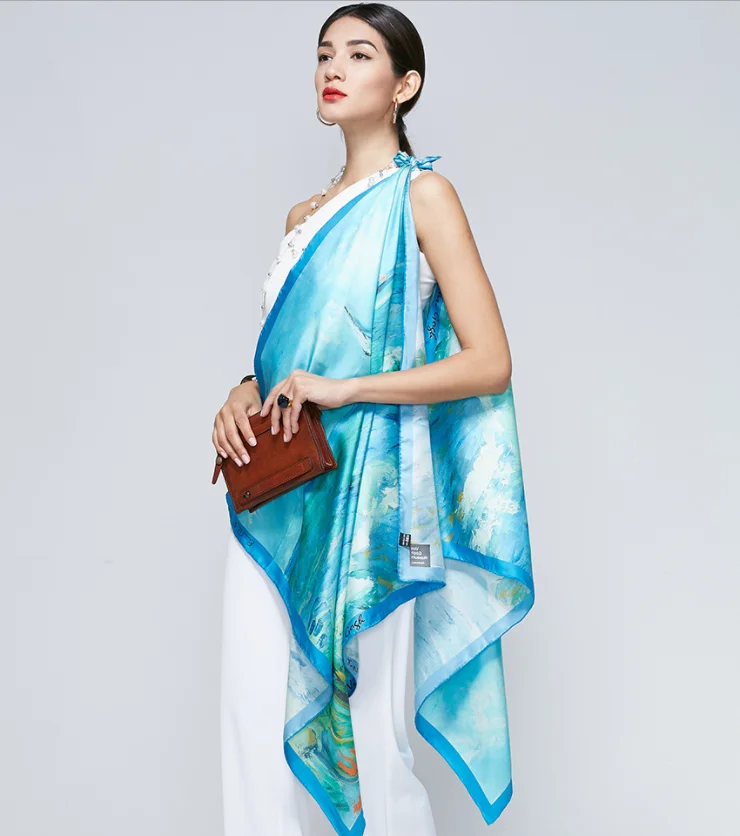 Wholesale Silk Squre Scarf Luxury 100% Silk Satin Custom Printing Designer Scarf Styles Silk Scarves