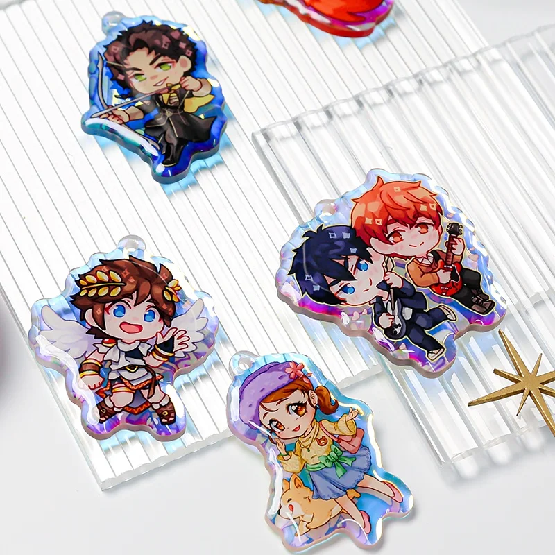 Juno creative low moq Custom Sparkle Star/glass Holographic Acrylic Charm Keychain with hologram