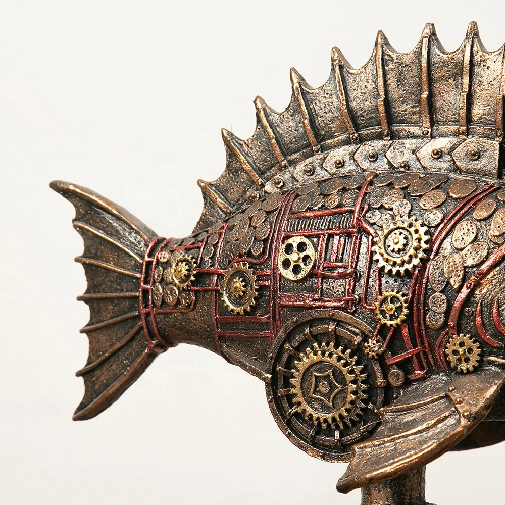 Steampunk Submarine Fish Lamp Piranha Figurine Fish Sculpture Melanocetus Vintage Statue Gift Idea