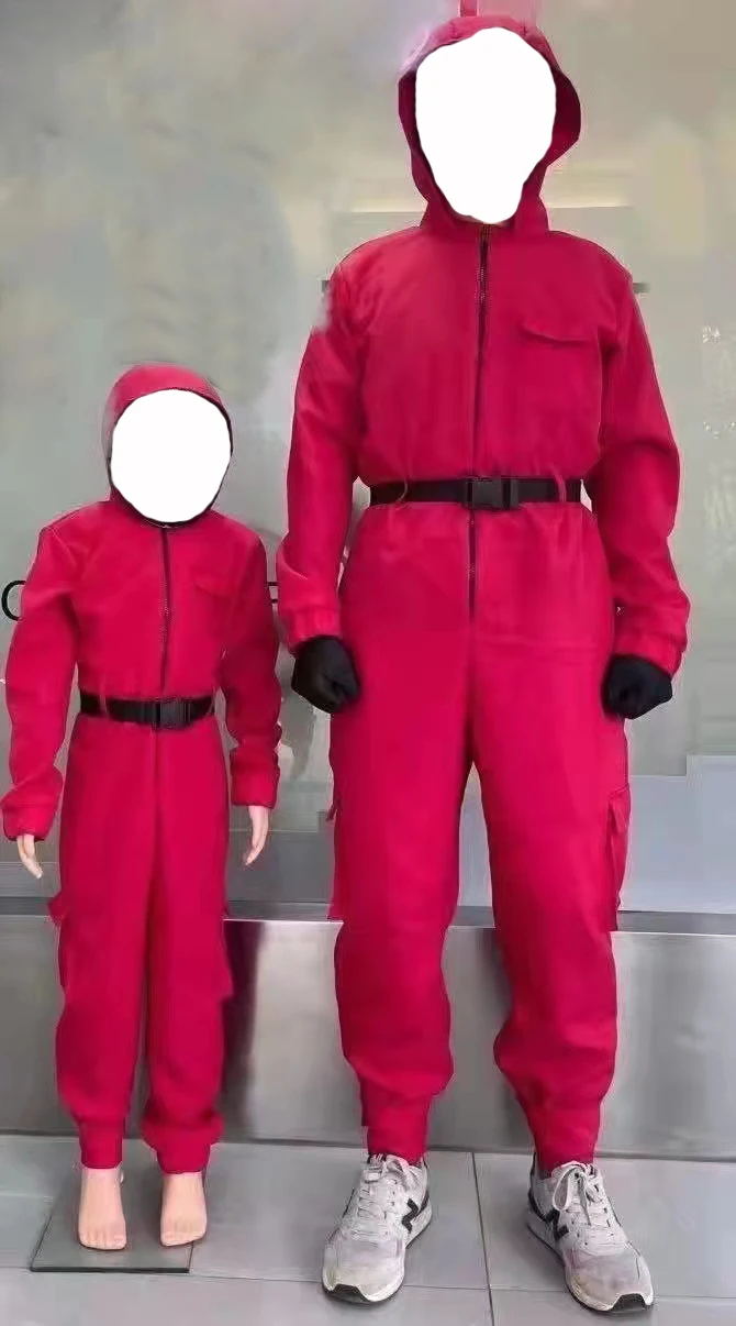 Squid Game Hoodies Jumpsuit Cosplay Costume Suits with Belt Gloves Fashion Leisure Tracksuit for Kids Adult M3341