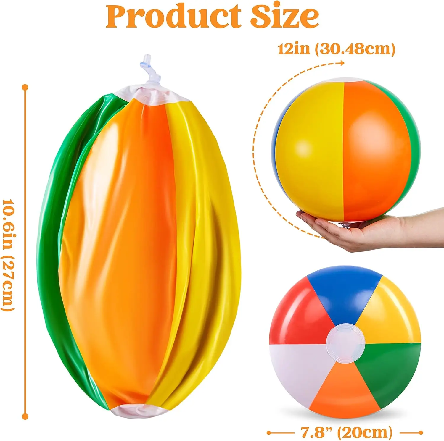 Rainbow Beach Balls, 12' Inflatable Beach Balls Swimming Pool Toys for Summer Water Games Kids Birthday Party Supplies