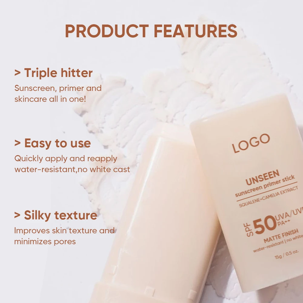 Oem Camelia Natural Matte Finish Uv Protection Lightweight Invisible Solar Stick Spf 50 Pa++ Makeup Primer Sunscreen Stick