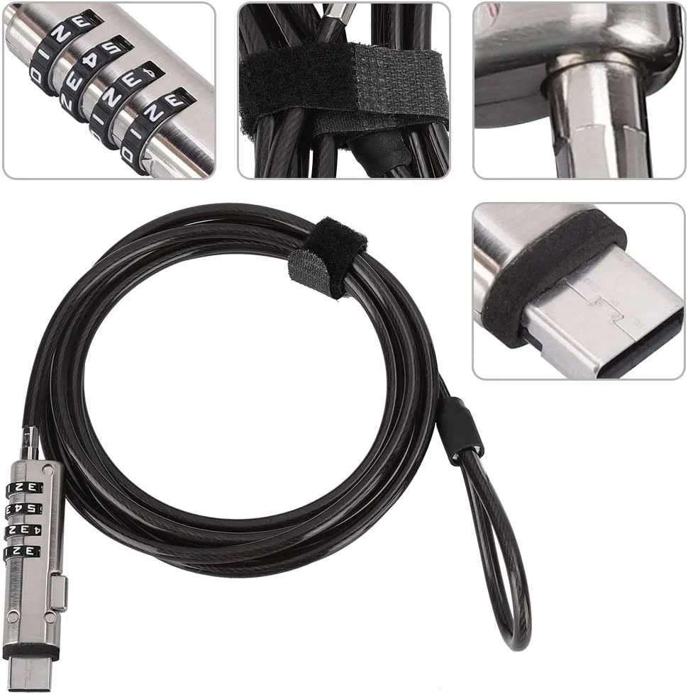 Zinc Alloy Security Universal anti-theft USB Laptop Combination Cable Lock with 4 digit password
