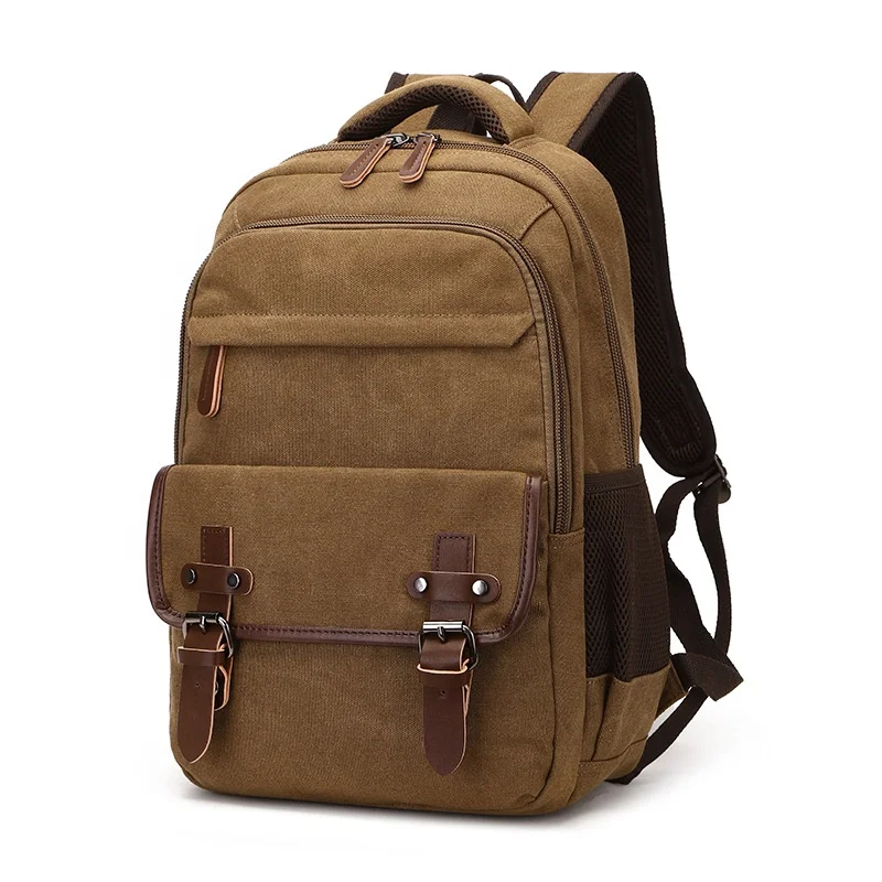 Solid color canvas scool bag school backpack high capacity laptop backpack oem