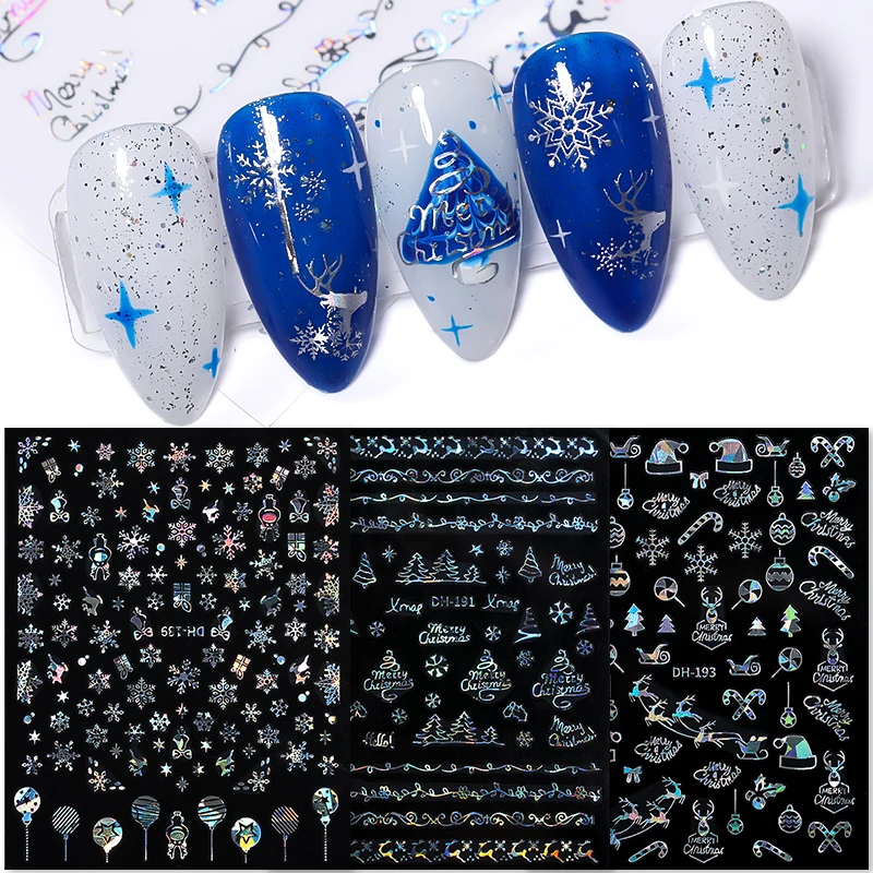 Snowflake 3D Nail Sticker Pumpkin Nail Stickers Laser Effect Gold Silver Christmas Fashionable Nail Beauty Products