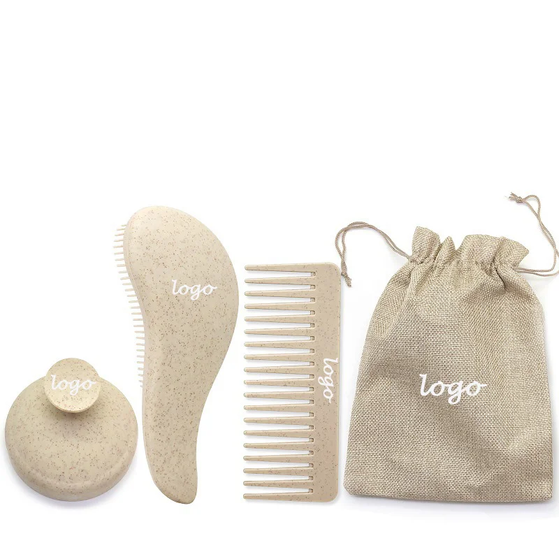 Customize Logo Wheat Straw Hair Shampoo Massage Brush Scalp Care Brush with Soft Silicone Scalp Hair brush