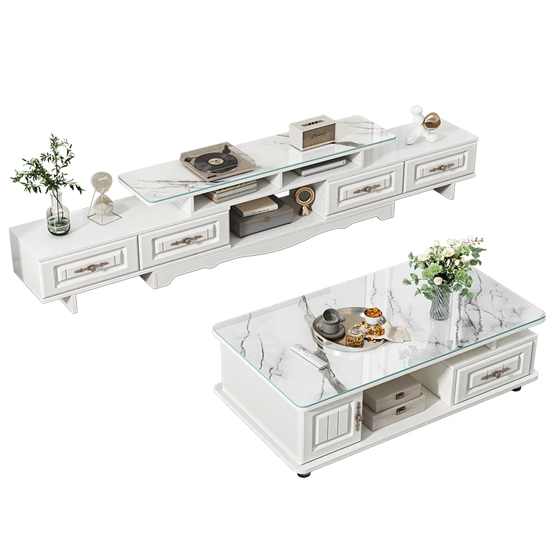 Extendable marbling Living room furniture modern European marbling style white wooden tv stand cabinets