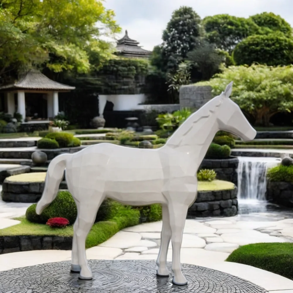 Garden Factory Fiberglass Sculpture Hot Sale Life Size Black and White Garden Animal Fiberglass Resin Horse Statue Sculpture