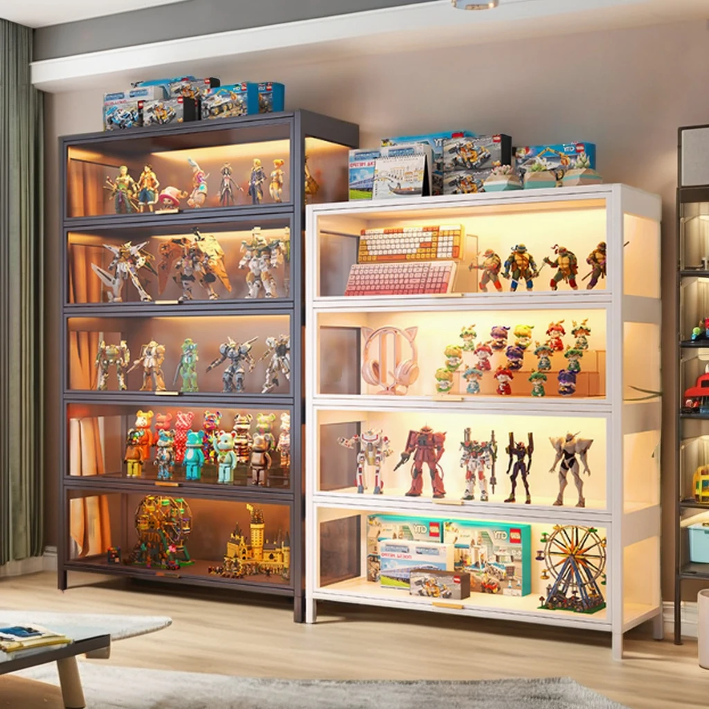 Modern Style Metal Dustproof Cabinet Toy Model and Curio Display Case with Storage Shelves Dining Acrylic Display Cabinet