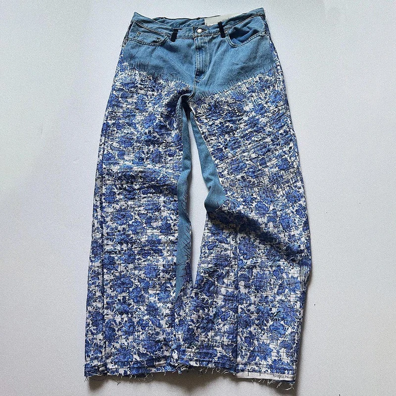 YYSY manufacturer heavyweight frayed high quality flared denim jeans men custom stacked Y2K jeans for streetwear