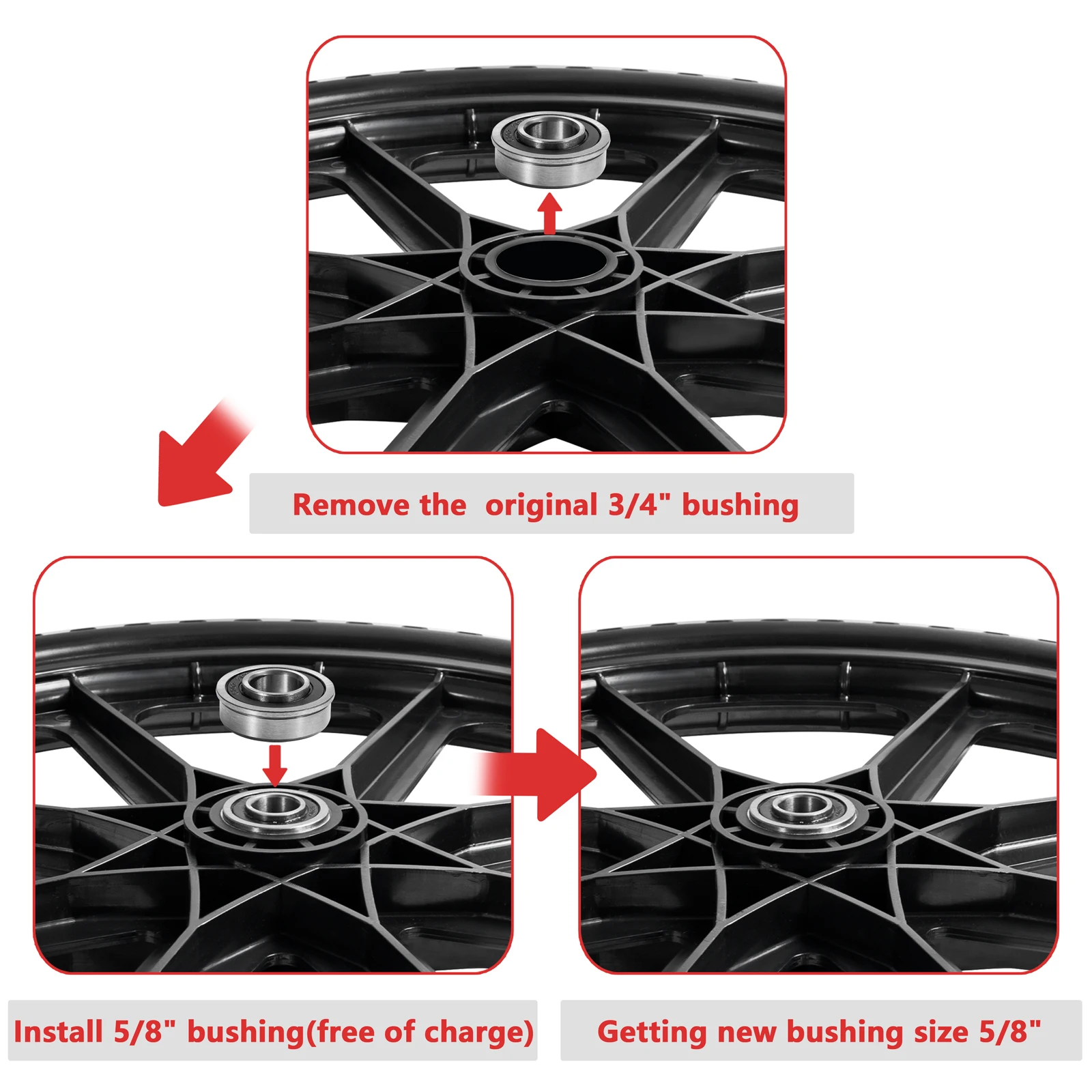 Flat Free Tire Wheels Patterned Y-shaped 8-bar spoke wheel 20x2 inch Black PP Flat Free Tires