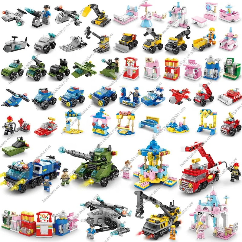 Mini City Street View Girls Castle Shop Engineering Truck Car 6 in 1 Kids Building Blocks Sets Bricks Toys for Promotion Gifts