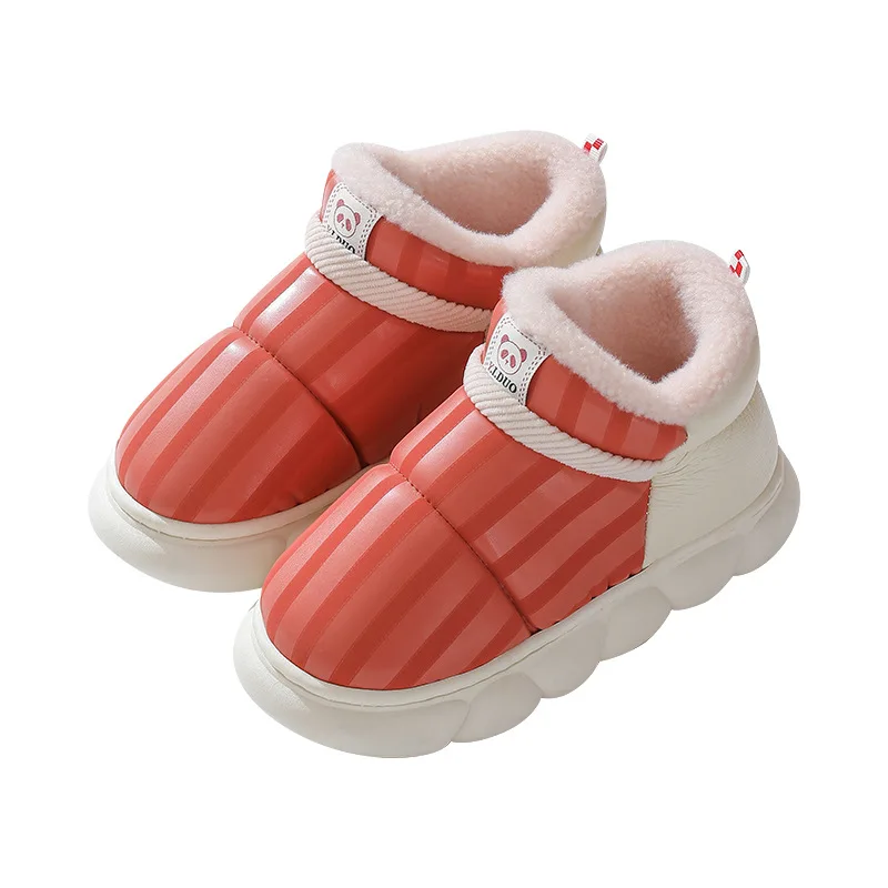 Fashionable Unisex Kids Leather Snow Boots round Toe Winter Knee-High with Fuzzy Fur Plush Anti-Slip Feature for Autumn Season