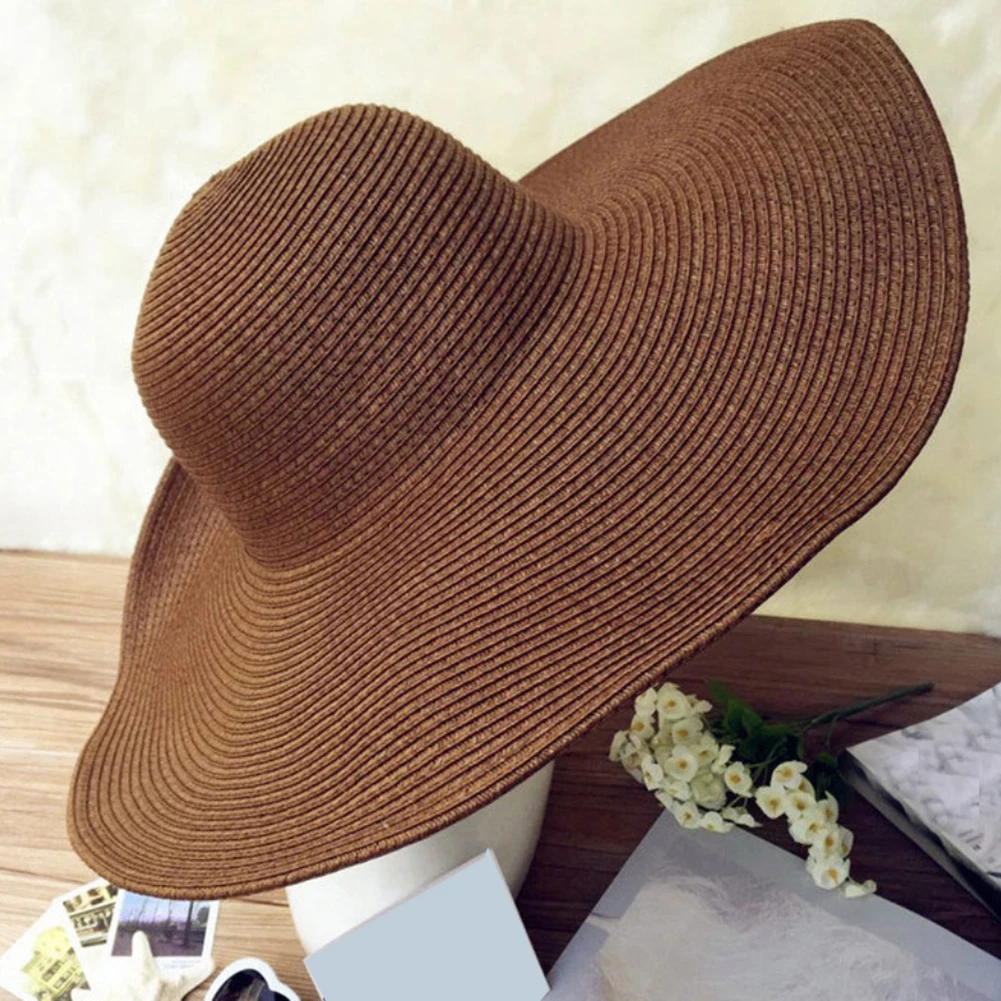 Outdoor Unisex Spring Summer Summer Breathable Beach Travel Floppy Hat Sunshade Cap Solid Color Women Wide Brim Straw Hat