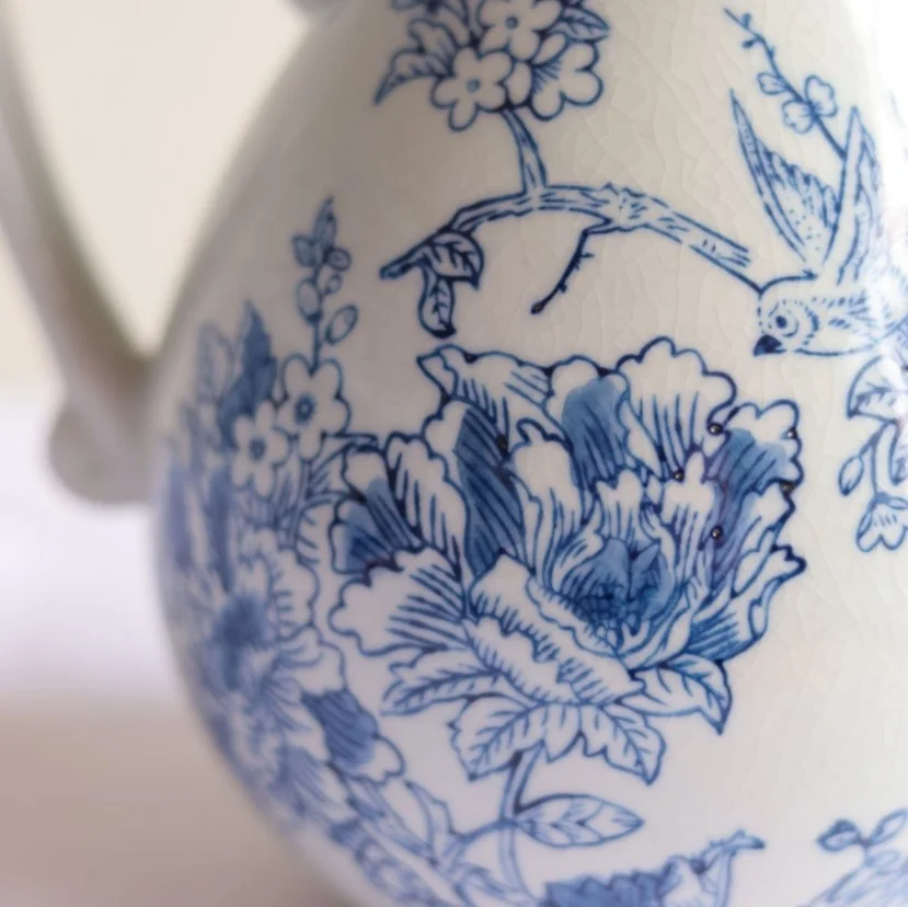 Chinese Traditional Jug Pitcher Jar Home Decorative Ceramic Blue & White Vintage Vase with Handle