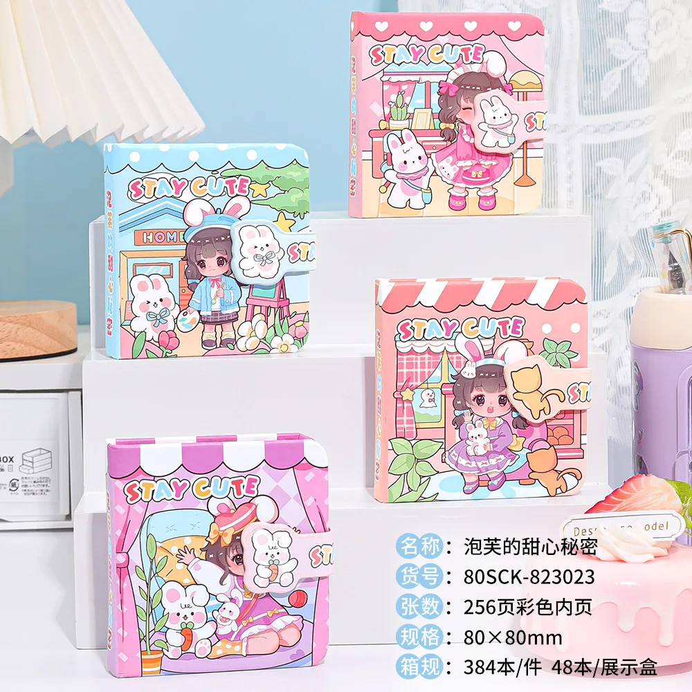 Hot new square leather notebook Cute mini magnetic buckle cartoon notebook notepad school supplies ledger book