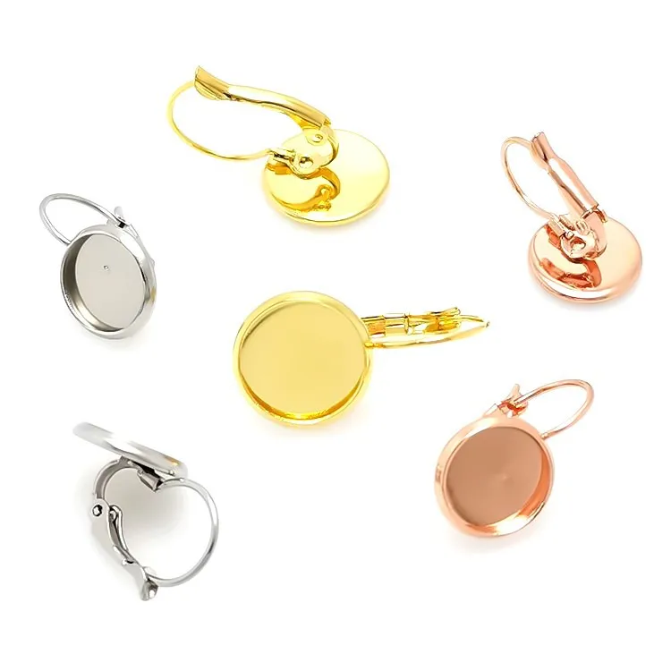 Wholesale Stainless steel 20mm French cabochon earring setting blank base fit cameo bezels tray for jewelry Making DIY Supplies