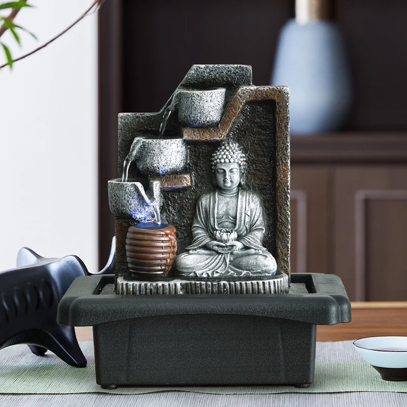 Latest new Zen Meditation Indoor Waterfall Tabletop Buddha Water Fountain For Home Decoration