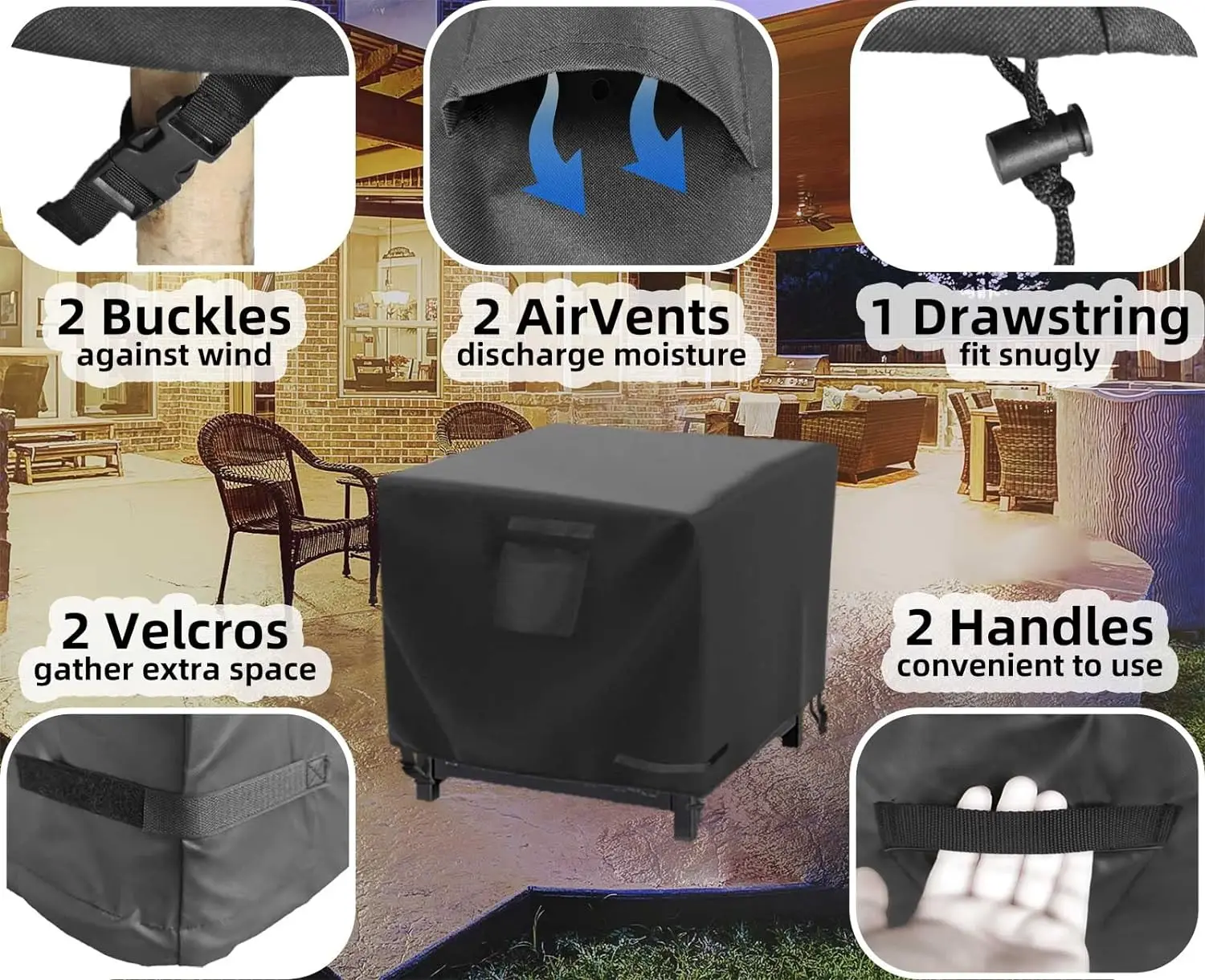 Outdoor Square Gas Fire Pit Cover Waterproof 600D Heavy Duty Fire Table Cover for Patio Tall Propane Firepits