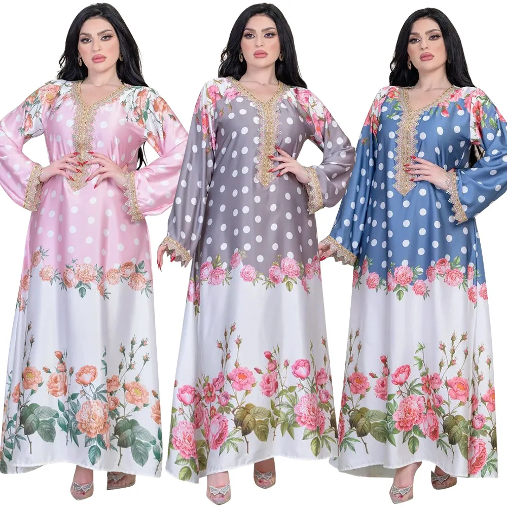 U.Chic 2023 Dubai Latest Designs Ethnic Islamic Clothing Long Floral-print Dubai Abaya Women Muslim Dress