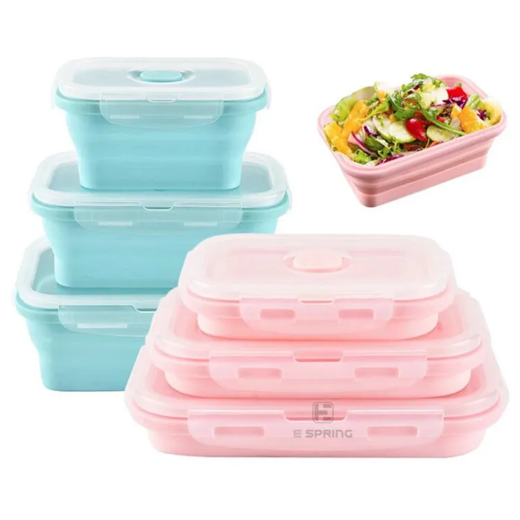 Storage container Folding Silicone Food Lunch Box Collapsible Convenient Silicone Lunch Box With Lid