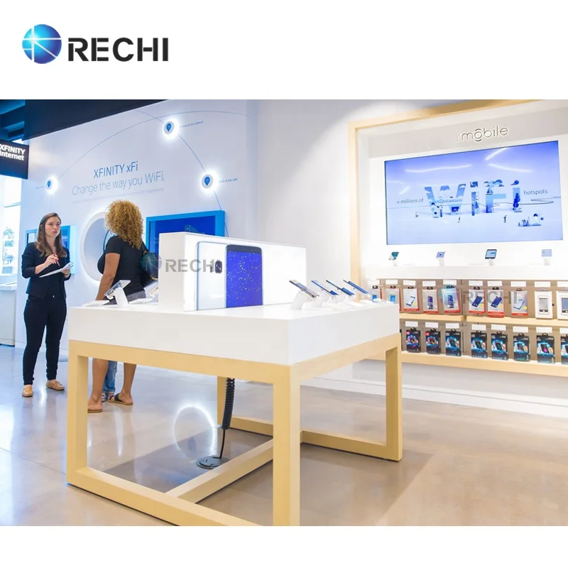 RECHI Custom Modern Electronic Store Fixture Furniture Cell Display Display Counter Table for Mobile Phone Shop Interior Design