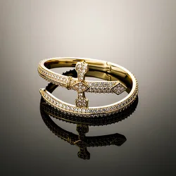 Hip Hop Men Women Bracelet Bangle Jewelry 18k Gold Plated Iced Out Bling CZ Retro Sword Bangle