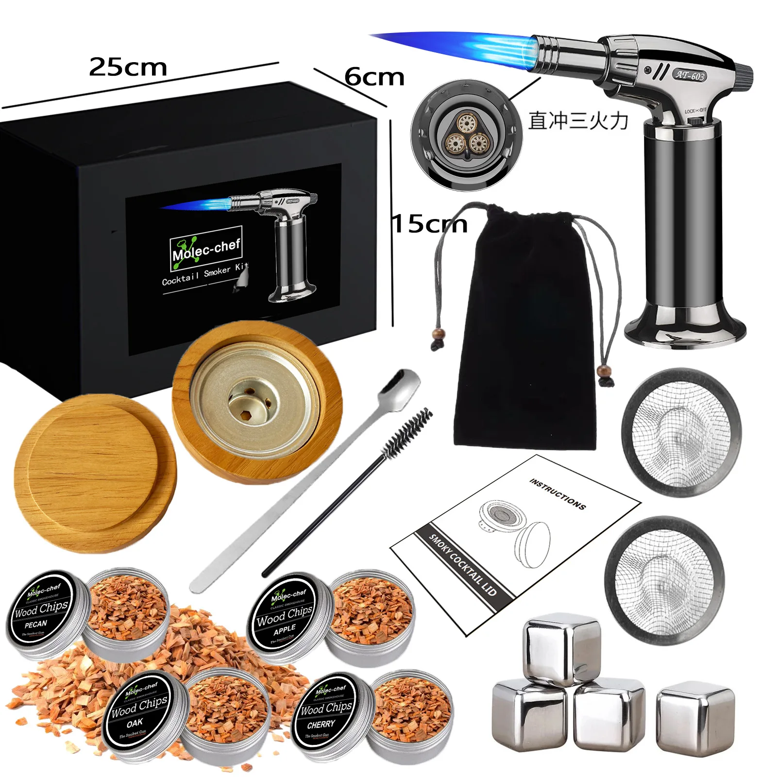 Hot Selling Smoker Wooden Box Set Different Smoke Flavor Wood Chips Whiskey Cocktail Gift Box Wholesale Can Customize logo