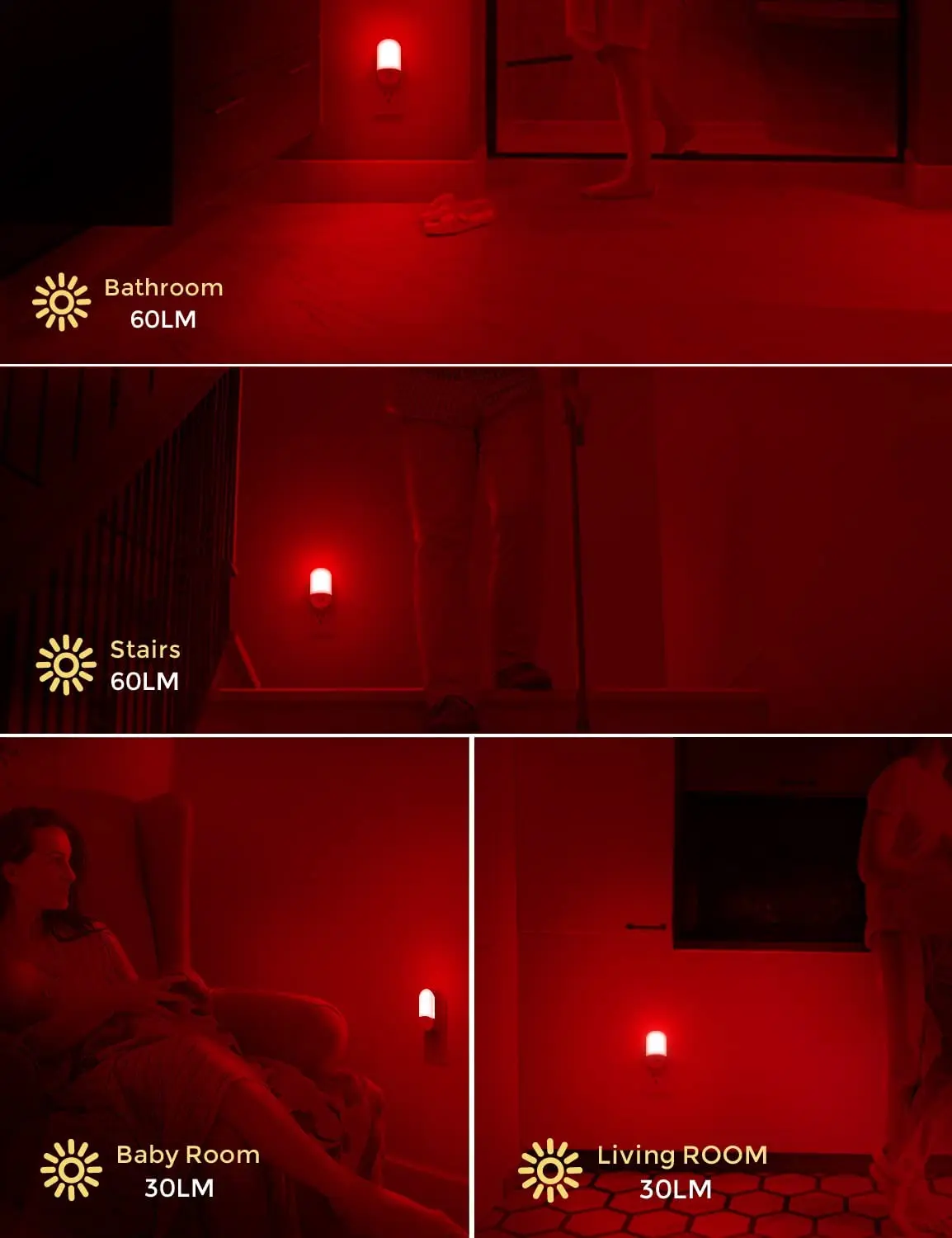 LOHAS Red Color Motion Sensor Nightlights Plug in Night Lighting LED LED Red Motion Sensor Night Lights for Bedroom Corridor
