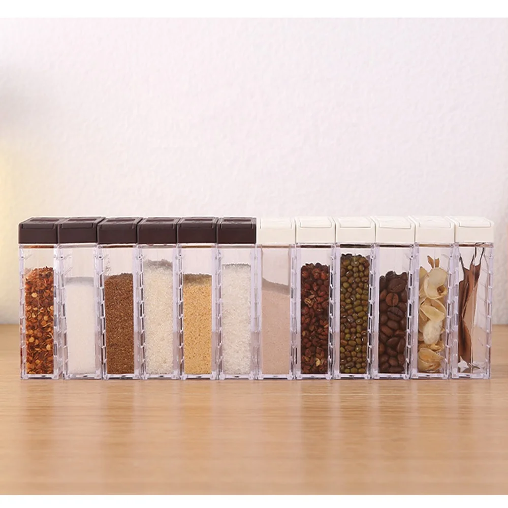 1SET 6PCS Kitchen Spice Jar Seasoning Box Kitchen Spice Storage Bottle Jars Transparent Salt And Pepper Cumin Powder