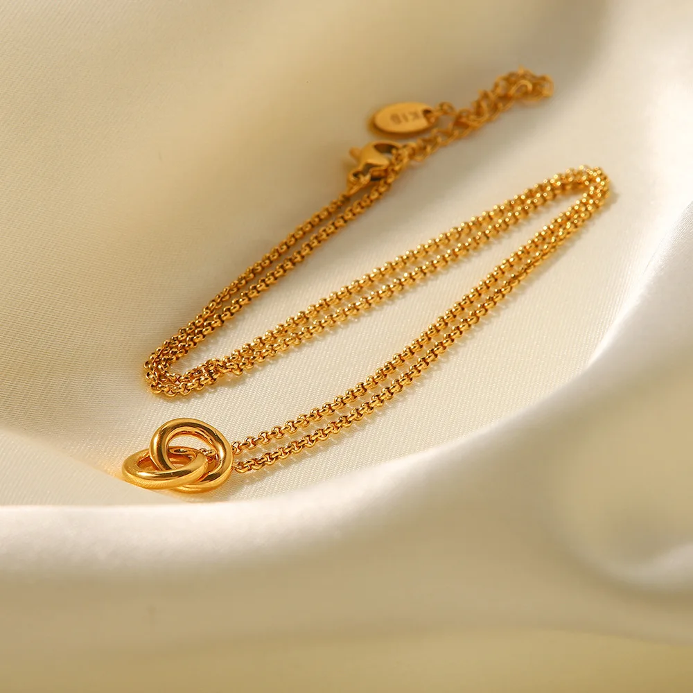 Fine Jewelry Stainless Steel Double Circle Ring Connection Design Pendant Necklace