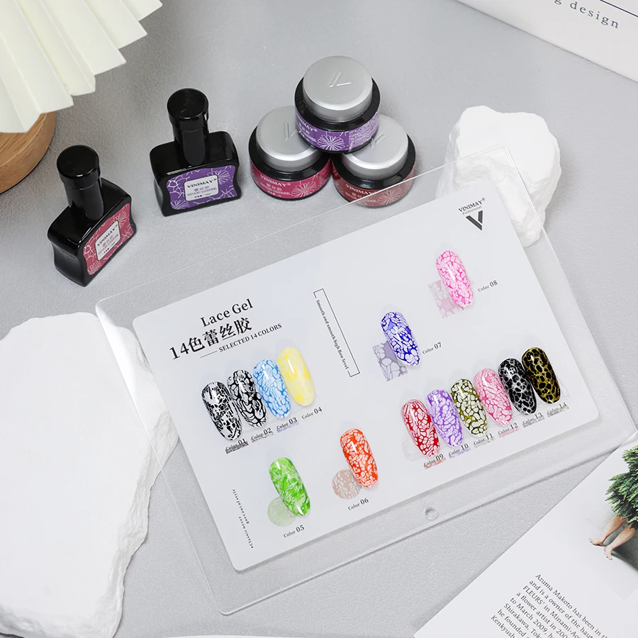 VINIMAY New wholesale colorful lace nail gel for gel polish 3D holo lace mesh golden line nail art gel