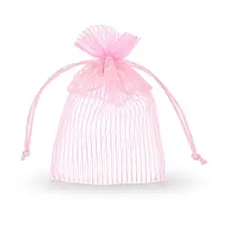 Small  lace stripe organza gift drawstring  bag  for wedding party festival candy