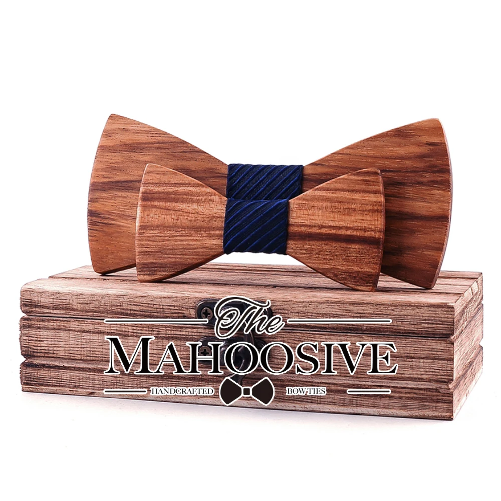 Parent-kids Bowtie Set Zebra wood Plaid Family Butterfly Party Dinner Wedding Design Cute Bow tie Strip Navy Blue Accessory
