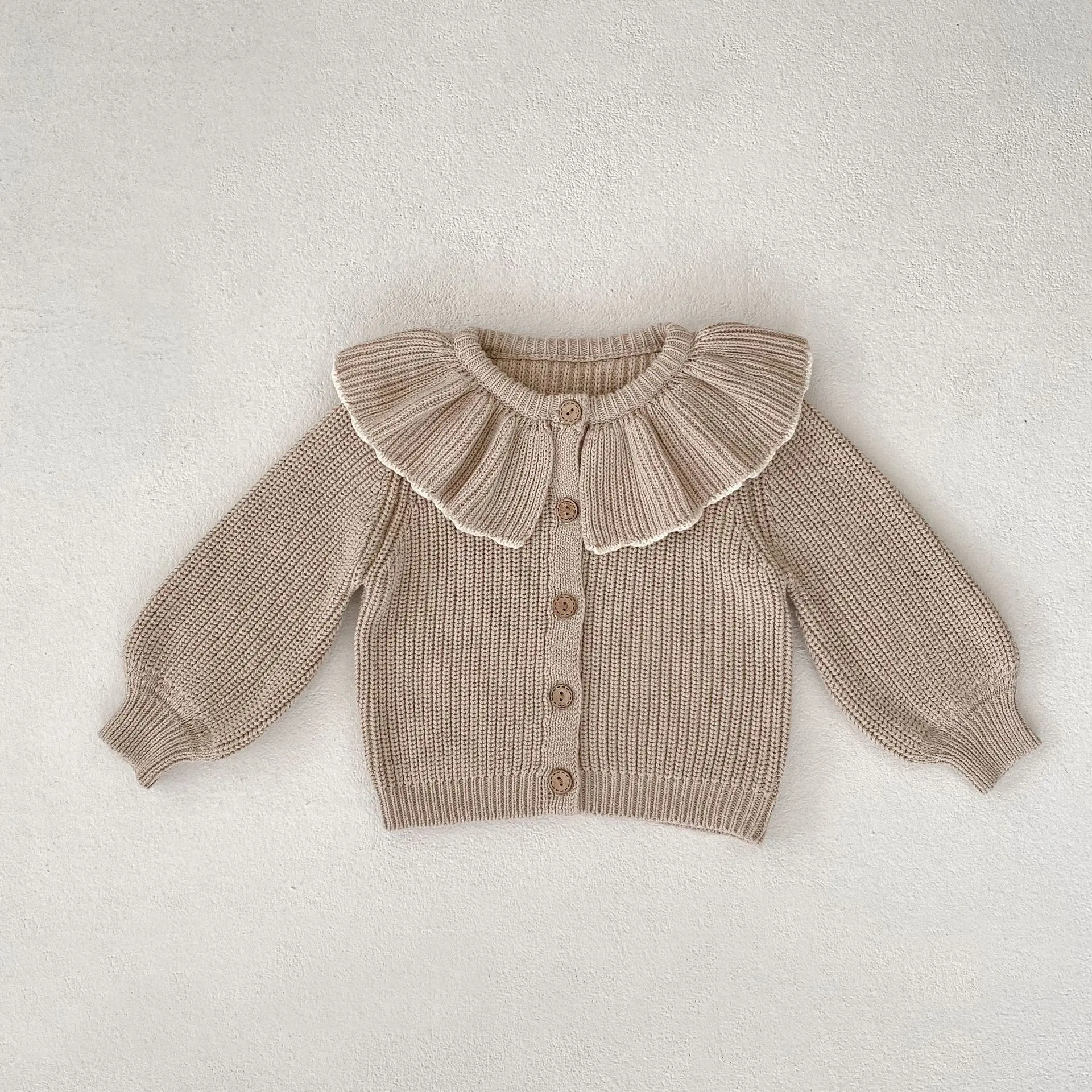 PP2024 INS design new autumn infant toddler baby Knitted Coat with Ruffle Collar Baby Cardigan Sweater Top Baby Girl Clothes