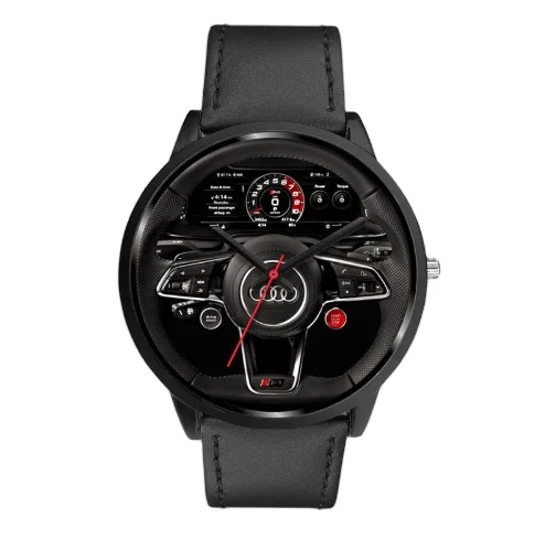 3D Sport Luxury Men Metal Custom Car Steering Wheel Speedometer Stainless Steel Band Rim Car Wheel Watch