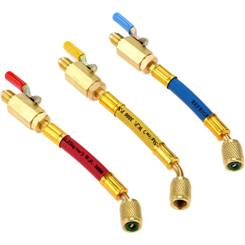 3-х шт. R134A R410A R22 R12 A/C Зарядные шланги с шариковым клапаном 1/4