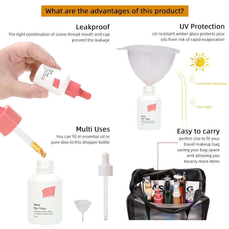 In Stock Color 30 ml white Glass Dropper Bottle 30ml Dropper serum glass bottle essence dropper bottle skin care essence oil