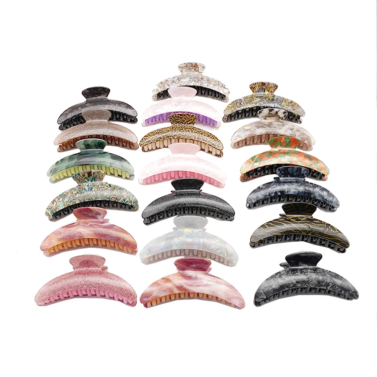 CANYUAN Factory direct sale low price 12.2cm half moon shaped spots stripes acetate PVC hair claws fashion XL acetate claw clips