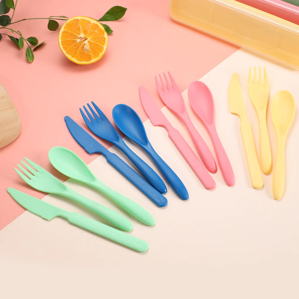 Wheat Straw Outdoor Portable Eco-friendly cutlery   Easy to clean and reusable Wheatstraw cutlery set with case