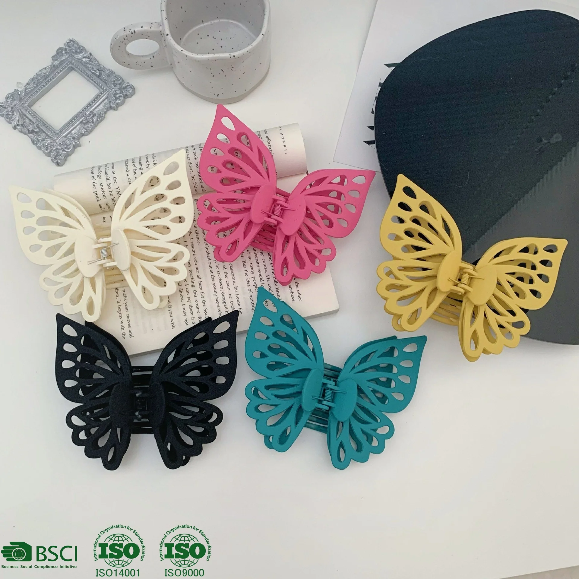 YJL wholesale double hollow shark clip frosted matte large plastic butterfly hair claws