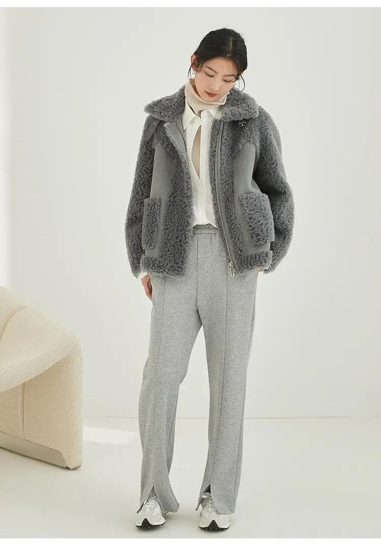 2022 New Winter Plush Coats For Women Lapel Plaid Short Cropped Faux Fur Jacket With Pocket