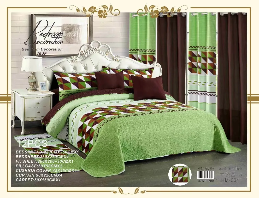 new design 12pcs bedding set with curtains quilt set