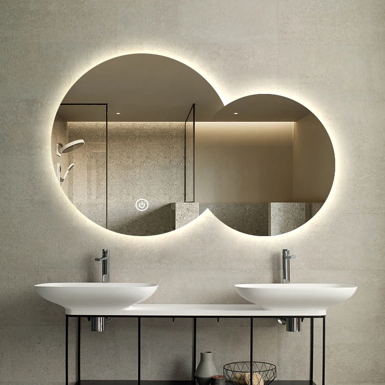 China smart double round vanity mirror large bathroom mirror with light and defogger T805