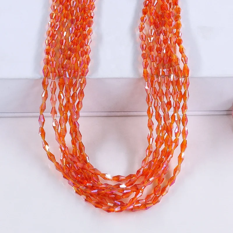 Huiyuan  Factory. Long Bicone Glass Bead Jewelry Making 3X6 and 4X8MM Crystal Bead Pendant Necklace Decoration DIY Accessories