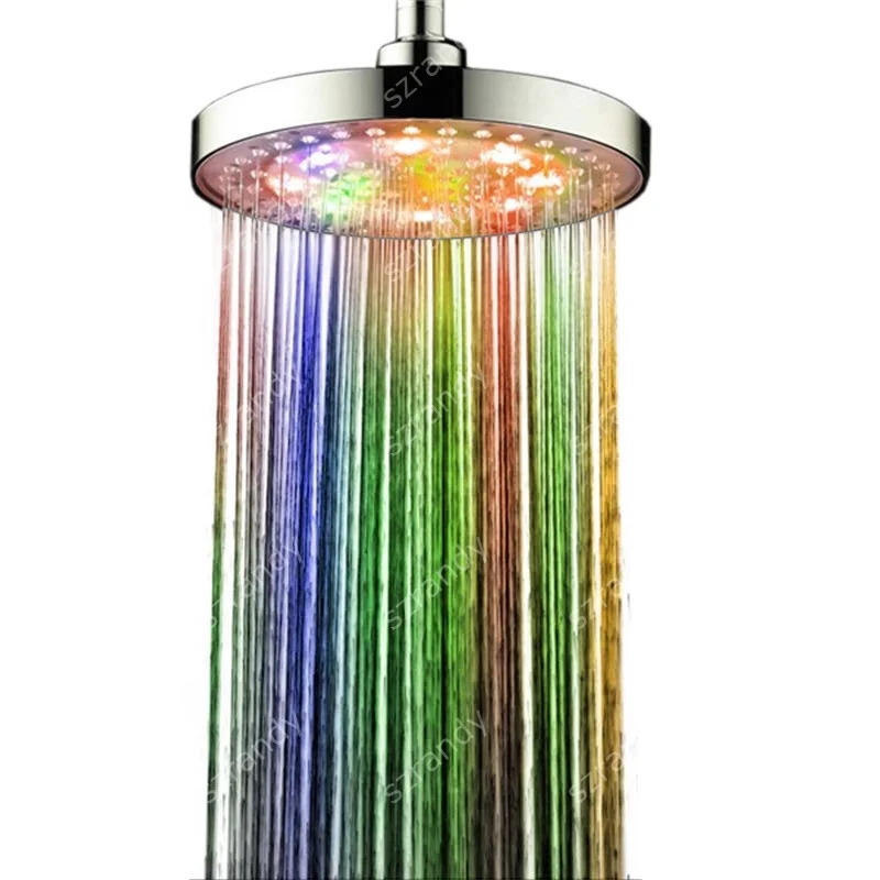 8 inch Temperature sensor 3 colors Round Rgb Led Showers