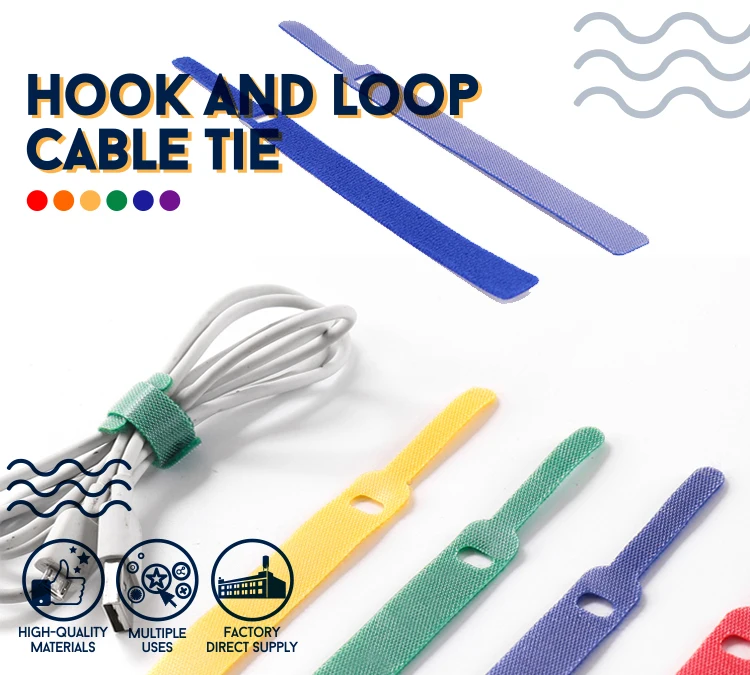 Многоразовый держатель для кабельных стяжек с напечатанным логотипом на заказ регулируемый нейлоновый ремешок липучке и петле кабельная