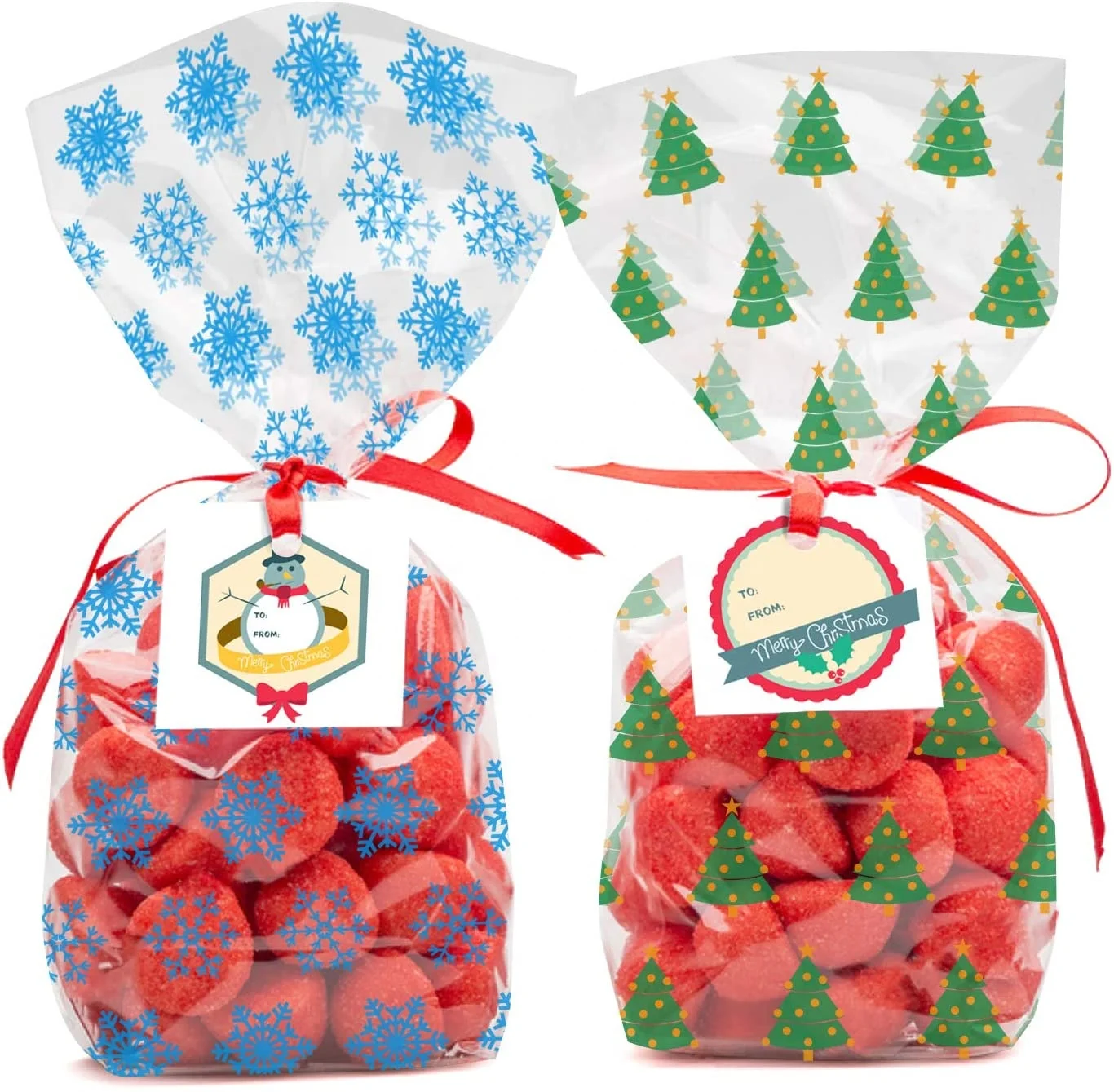 100 pieces Christmas popcorn clear treat bags goodies clear cellophane bags with 100 pieces twist ties
