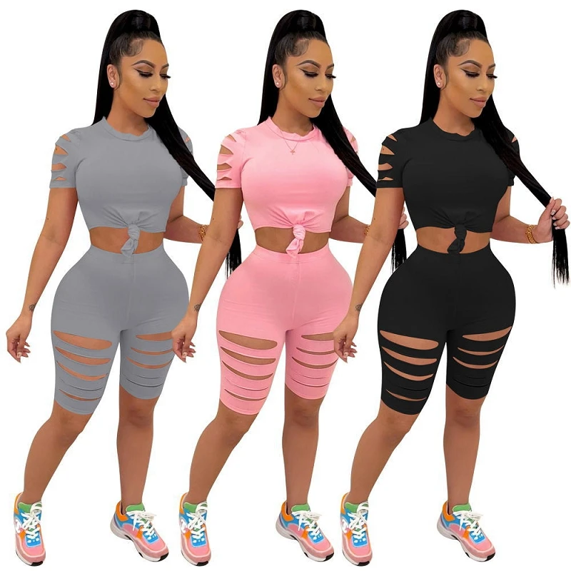 New 2022 product unique clothing women two piece summer sets solid color woman 2 piece short set outfits
